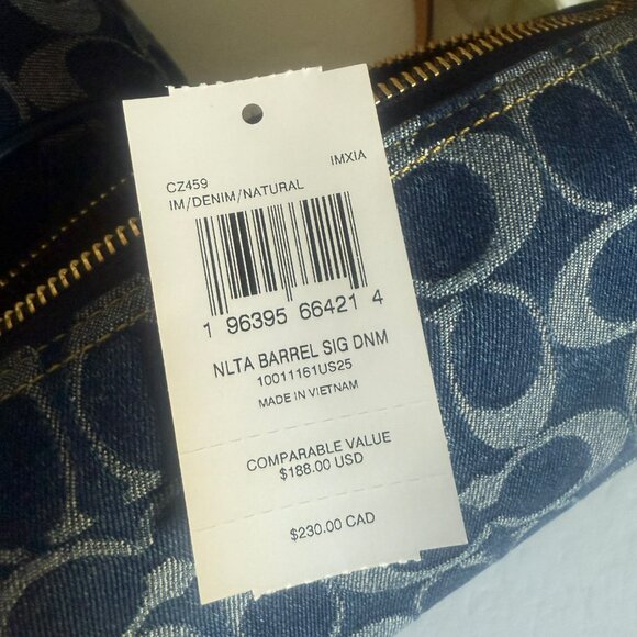 coach Nolita Barrel Bag In Signature Denim cz459 with cherry chain - Picture 6 of 8